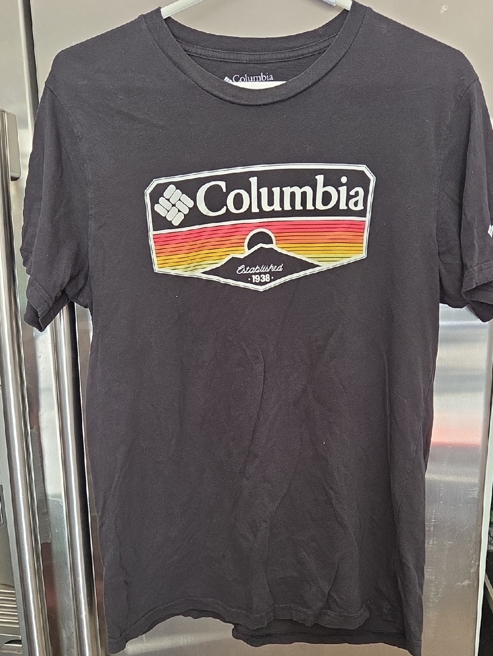 Columbia Black Short-Sleeve Logo Tee with Sunset Stripe